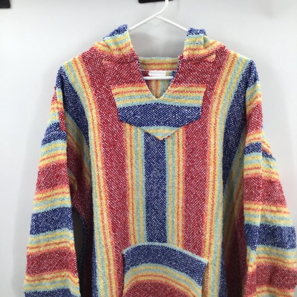 Vintage Unisex Mens Womens Baja Hoodie Stoner Pride Rainbow Striped Popover XXL - Picture 3 of 12